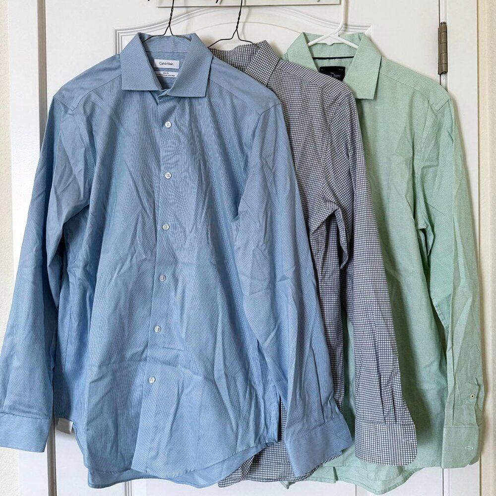 Men’s Slim Fit LS Dress Shirt Bundle M / 15–16 Calvin Klein, Savile Row, Uniqlo